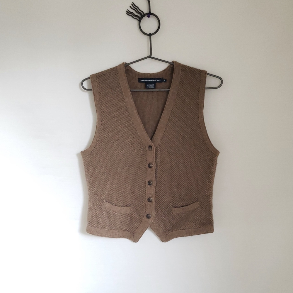 Vintage Ralph Lauren Sport Wool / Cashmere Vest In Light Brown Tan Size Mens Lg.